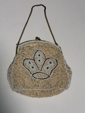 Vintage Beaded Cream Small Hand held Evening Purse